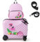 GOPLUS Kinderkoffer mit Rucksack, Kids Trolley, Kindergepäck mit Rollen, Reisekoffer mit Teleskopgriff, Hartschalenkoffer für Kinder, Kindertrolley Farbwahl (Pink-Flamingo, 12+18)