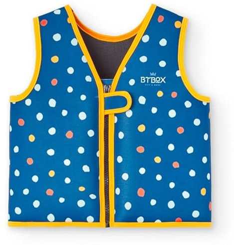 Btbox - Chaleco Flotador para Bebé -Talla XS a M -1 a 6 Años- Estampados - Natación, Piscina o Playa -Protección UPF 50+ -Neopreno de 5 mm -Doble Cierre de Seguridad (Lunares Navy, S:14 a 20 kg)