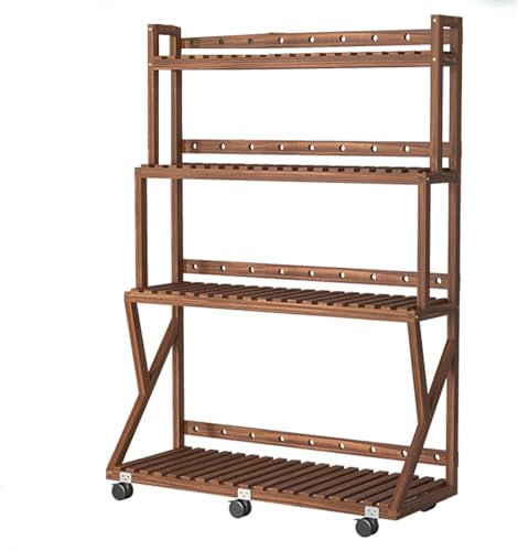 Snaweo Plant Stand Wood, 3/4 Tier Tall Plant Shelf, Multi Tier Flower Stand with Wheels, Corner Display Rack, Planter Pot Holder for Living Room Balcony Garden Patio(4 Tier,35.4/90cm)