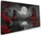 Japanisches Mauspad, XXL, 90 x 40 cm, schwarz-rotes Design-Stil, erweitertes großes Gaming-Mauspad, Tastatur, Schreibtischunterlage, rutschfeste Gummiunterseite, genähte Kanten, für Heimbüro