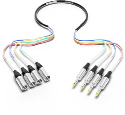 PRORECK 3ft Snake Cable, 4-Channel Shielded Audio Cable 1/4'' TRS to XLR Male, with Color-Marked Connectors for Professional Stage, Studio, and Live (PR-TRS/XLR-4 * 3M)