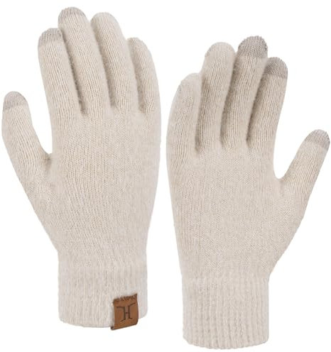 Bequemer Laden Touchscreen Handschuhe Damen Winter Warm Winterhandschuhe Strickhandschuhe mit Elastisch Manschette Frauen Geschenk, Aprikose