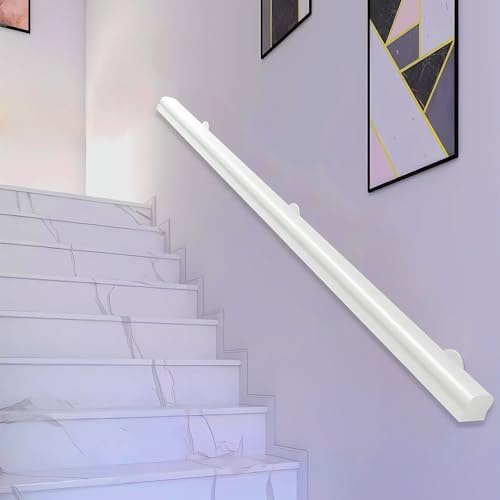 Wooden Stair Handrails 50-600cm, Wall Mount Elderly Railings Safety Hand Support Rail Corridor Rod, Wood Rail for Staircase, Lofts Decking Banister, Grab Bar Kit (White, 180cm)