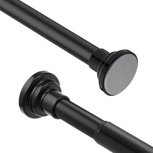 Duschvorhangstange Ohne Bohren, 25mm Schwarz Verstellbare Gardinenstange, 76-194cm Teleskopstange für Bad, Garderobe, Balkon