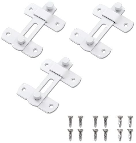 Thatyro 3 Packs Barn Door Lock, Stainless Steel Gate Flip Latch, Antique French Door Lock Hardware for Sliding Cabinet Fence Inside Bi-Fold Closet Bathroom Security (White)