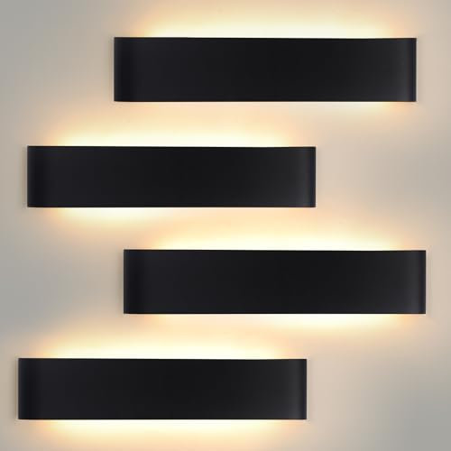 Mille Lucciole LED Wandleuchte Innen 4 Stück,Wandleuchte Innen Dimmbar 24W 38CM 2880LM,Wandlampe Dimmbar Schlafzimmer 3000K/4000K/6500K 3 Farbmodi,Wandlampe für wohnzimmer IP44 Wasserfest Schwarz