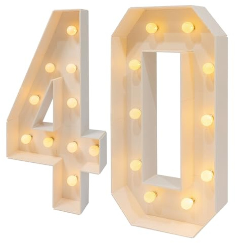 LED Light Up Zahlen, Geburtstag Party Dekoration, Leuchtzahlen für Geburtstagsdekorationen - Batteriebetrieben - 100cm - Warmes Licht - für Geburtstagsfeiern und Jahrestage (40)