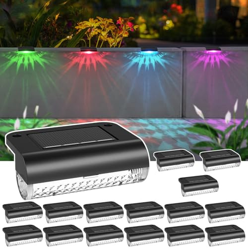 Mancra Solar-Stufenlichter für den Außenbereich, Solar-Außenleuchten, wasserdicht, Pool-Lichter, Deckleuchten für Außenzaun, Treppen, Pfosten, Geländer, Hof und Garten (Farbwechsel, 16 Stück)