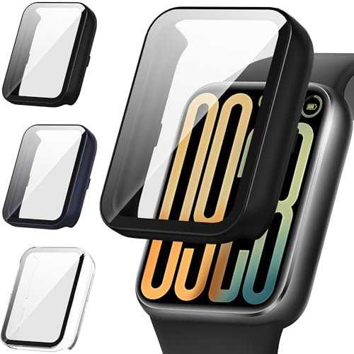 Diruite 3-Stück Hülle für Xiaomi Smart Band 9 Pro Schutzhülle mit Glas Displayschutz Hard PC Ultradünne Glas Schutz Case,Black&Blue&Transparent