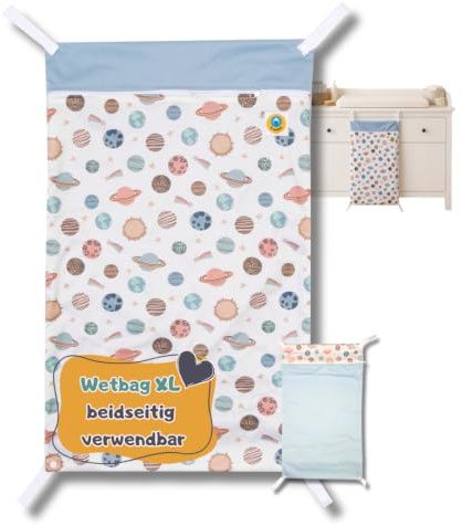 Lumina Wetbag XL, auslaufsicher & geruchsdicht, selbstentleerend 42x76cm | Nassbeutel für Stoffwindeln, Kindergarten & Schwimmsachen – Nasstasche,2 Reißverschlüssen, waschbar, Through the Universe