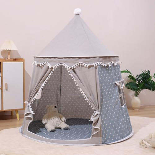 Spielzelt für Kleinkinder, Prinzessin Prinz Schlosszelt für Indoor, Kinderzelt für Spiel und Spaß im Kinderzimmer, Kinder Zelte für Zimmer, mit Tragetasche, Geschenk für Kinder (Graue Sterne)