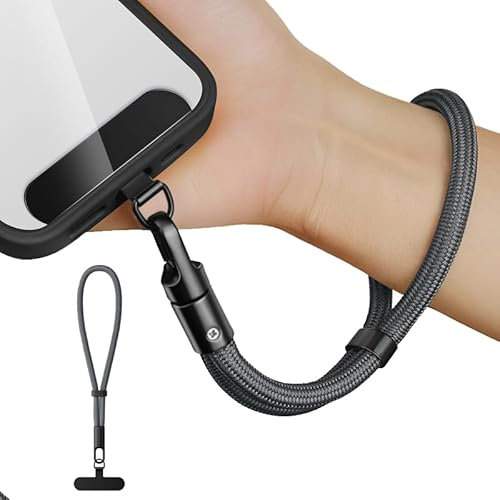 newplenty Handykette Kurz Universal,Verstellbar Handyanhänger, Schlüsselband, Handschlaufe, Handygurt, Handgelenk,Handyband, Anti Verlust mit Ultradünnem Patch (Dunkelgrau)