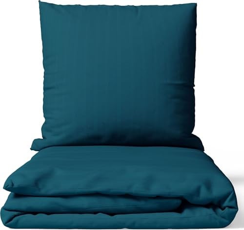 Leonado Vicenti Satin Bettwäsche 155x220 cm Petrol | 100% Baumwolle Damast | 4-Jahreszeiten Set mit Kissenbezug 80x80 cm | Premium Qualität | Weich & Hautfreundlich | Mit Reißverschluss