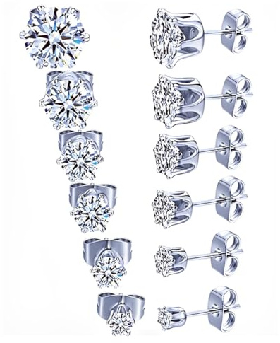 HABNI 6 Paia Orecchini Uomo Diamante Donna Con Zirconia Cubica Inossidabile Brillantini Diamante Orecchino 3~8 Mm