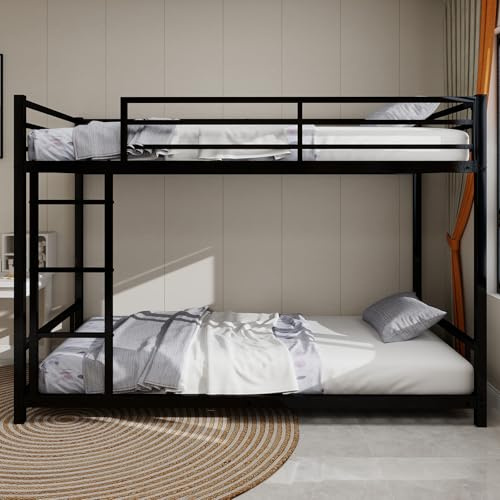 Lubvtti Letto a castello per bambini/adolescenti/adulti,letto per bambini 90x190 cm in metallo con scaletta e ringhiera (C-Nero)