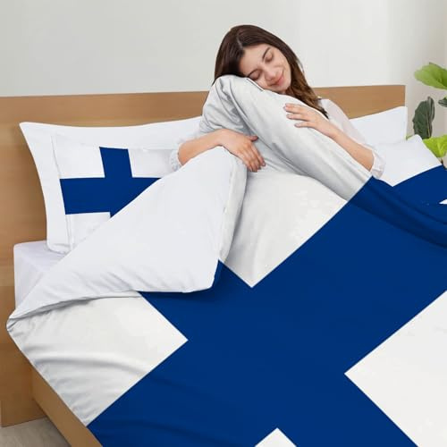 Traditionelle Kultur Bettwäsche 135x200cm 2 teilig Bettbezug - Finnische Flagge Bettwäsche-Sets mit 1 Kissenbezüge 80x80cm Blau Wendebettwäsche Kuschlig Weich & Bügelfrei
