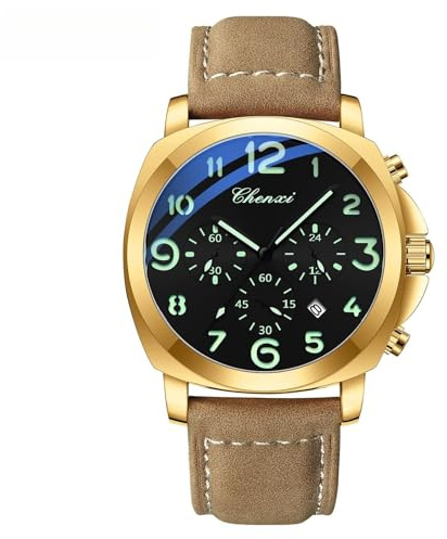 HONKERW Montres Montre à Quartz Multifonction for Homme – Cadran surdimensionné 45 mm, Montre de Sport Professionnelle avec chronographe, Aiguilles Lumineuses et Bracelet en Cuir Montre