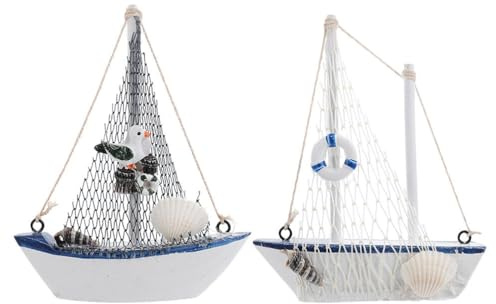FOMIYES Maritime Deko Segelboot Modell 2er Pack Holz Klein 14cm Mediterrane Mini Segelschiff Figur Handgefertigt Tischdekoration Wohnzimmer Badezimmer Marine Stil Geschenk