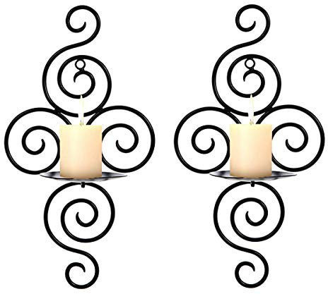 ARTSTORE 2 Stück Wandkerzenleuchter, eleganter Wirbel Eisen zum Aufhängen an der Wand, Kerzenhalter für Hochzeiten, Veranstaltungen, Heimdekoration, schwarz