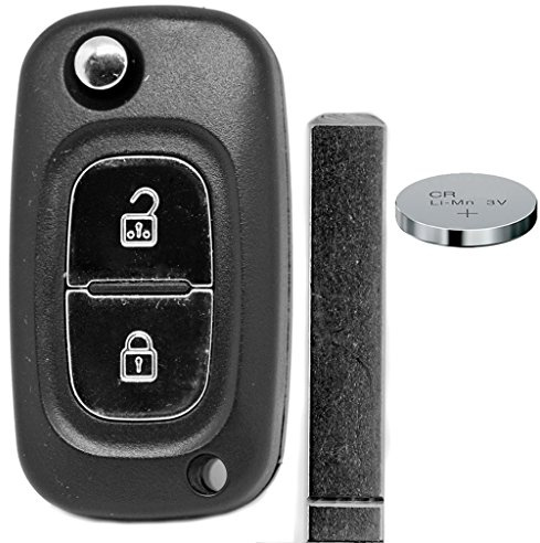 Klapp Schlüssel Gehäuse Funkschlüssel Fernbedienung Autoschlüssel 2 Tasten Rohling + Batterie für Renault und Mercedes Benz