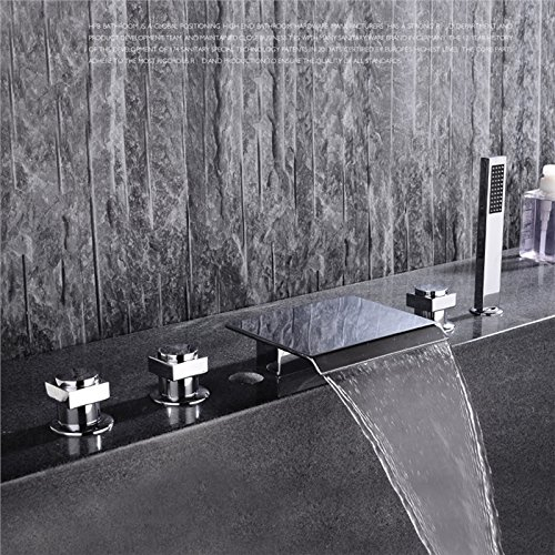 HomeLava Moderne Wannenrandarmatur Chrom 5-Loch-Wasserfall-Wannenarmatur 3-Griffanzahl Elegantes Design