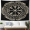 Emvency Tapisserie, Mandala, 127 x 152,4 cm, Heimdekoration, Schwarz, keltischer Wikinger, magischer Runen-Kompass, Vegvisir im Kreis der nordischen Runen, Wandteppiche