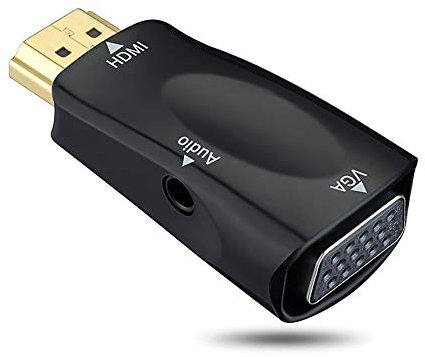 REY - Adaptador Conversor HDMI a VGA/Jack Hembra Negro de 3.5 mm Conectores Dorados