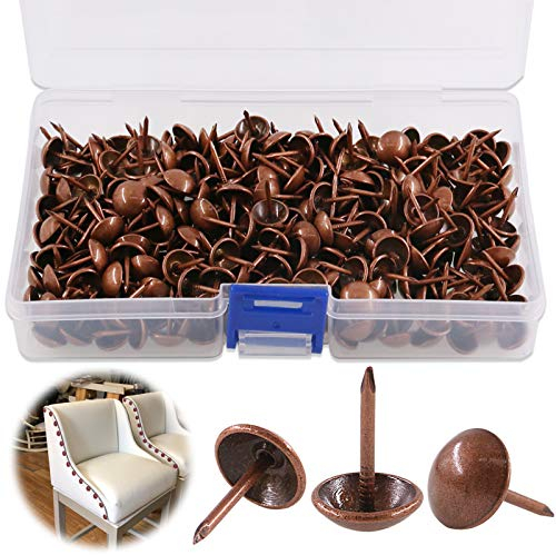 Keadic 300Pcs 7/16 (11mm) Antique Upholstery Tacks Furniture Nails Pins Kit for Upholstered Furniture Cork Board or DIY Projects - Red Copper