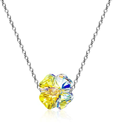 Cupimatch Blüte Halskett Damen mit Swarovski Element Kristall 925 Silbr Aurora Boreale Kette für Mädchen 45+5cm