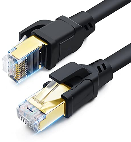 DDMALL Cavo Ethernet Cat8 1 metro (2 Pezzi), Cavo di Rete ad Alta Velocità 40Gbps 2000MHz S/FTP Cavo LAN, con Connettori RJ45 Placcati in oro per Router, Modem, PC, PS5, Xbox e Gaming (Nero)