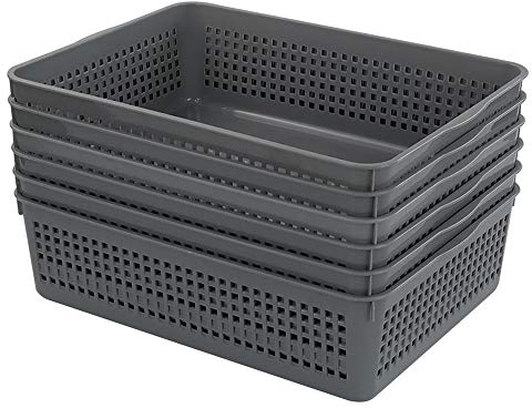 Bringer Plastic A4 Paper Storage Basket Trays, Set of 6, Grey