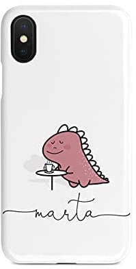 Tirita Personalised Initials Custom Hard Phone Case Compatible with iPhone Xr Chubby Dinosaur Pink T-Rex