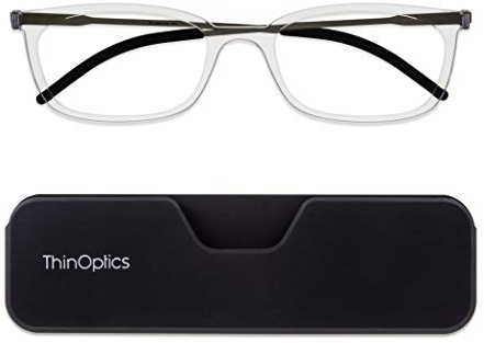 ThinOptics Connect Ultradünne Lesebrille Stärke +1.5 - Magnetisches Telefonetui - Transparenter Gestelle - Unisex-Lesebrillen für Männer und Frauen