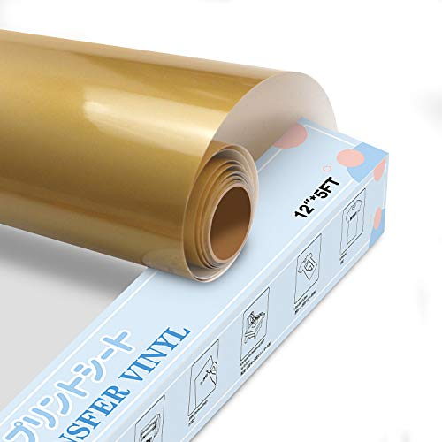 YRYM HT Heat Transfer Vinyl - 12 x 5ft(30.5x152CM) Gold Premium HTV Vinyl Roll for T-Shirts,Gold Iron on Vinyl for DIY Heat Vinyl Design - Easy to Cut & Weed
