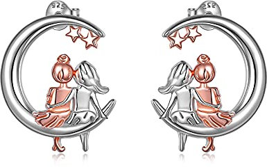 Mond Ohrhänger Mädchen 925 Sterling Silber hängende Ohrringe Schwester Design hypoallergen Schmuck Geburtstagsgeschenke für Damen (Schwestern 05)