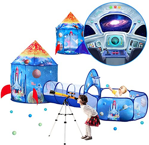 SENODEER 3PC Princess Tent for Girls with Kids Ball Pit, Kids Play Tent and Crawl Tunnel for Toddlers, Indoor Outdoor Playhouse Toys for Games