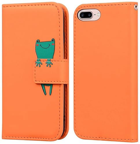 Phone Case for iphone 7/iphone 8, the Premium PU Leather Wallet Flip Case, Cute Cartoon Animal Cover Magnetic Closure, Orange Frog.