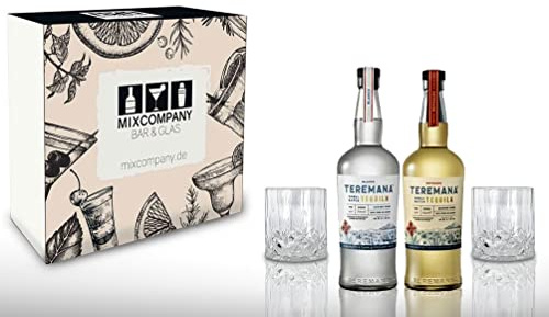 Teremana 2er Set Tequila Geschenkbx Blanco + Reposado je 0,7L (40% Vol) 2 Tumbler Kristalloptik Dwayne The Rock Johnson Tequila Silver + Gold - [Enthält Sulfite]