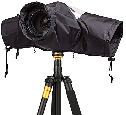 HIUOUIH Housse de Pluie Appareil Photo Caméra Couverture Anti-Pluie Protection Imperméable Anti Couverture Anti Pluie Appareil Photo pour Reflex Numérique Lens Total Jusqu'à 22 cm Longueur, Noir