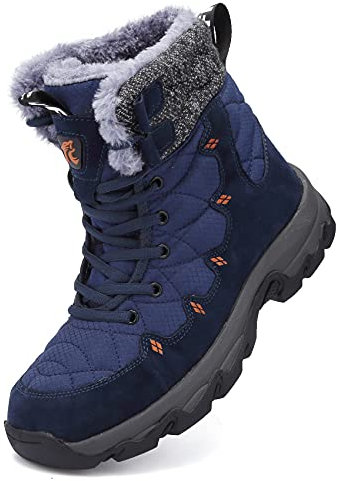 Unitysow Stivali da Neve Uomo Donna Caldi Pelliccia Stivali da Invernali All'aperto Impermeabili Scarpe da Neve Casual Stringate Stivaletti Scarpe da Inverno,Blu,43 EU