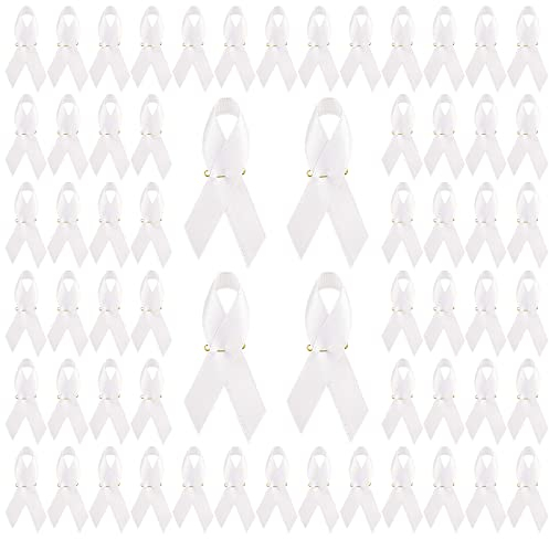 WANDIC Lot de 200 Broches avec Ruban Blanc et épingle à nourrice, pour Sensibilisation aux Cancers, pour fête, événement, décoration de vêtements, Blanc