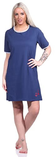NORMANN-Wäschefabrik Maritimes Damen Nachthemd, kurzärmliges Bigshirt mit Rundhals - 123 214 10 151, Farbe:Marine, Größe:36-38