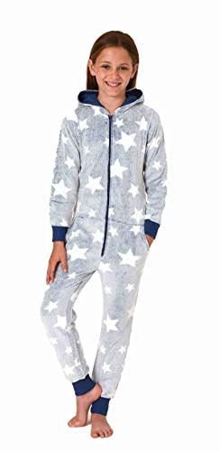 Normann Mädchen Schlafanzug Jumpsuit Overall in Sterneoptik aus kuschelig warmen Coralfleece