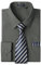 HISDERN Camisa Hombre Gris Manga Larga Formal Camisas y Corbata Elegante Camisa de Vestir de Negocios Boda con Bolsillo Regular Fit XL