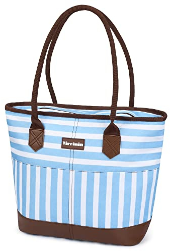 Kato Tirrinia Insulated Lunch Bags for Women, Fashionable Picnic Tote Bag, Leakproof Cooler Bag for Work School Picnic Camping Beach, Blue Stripe