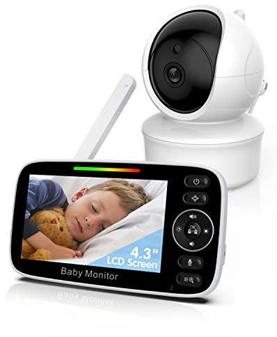 MOXTOYU Video Baby Monitor, 4.3 HD Large Screen Baby Monitor with 2-way Talk, Baby Monitor with Camera and Audio, Night Vison, Temperature, Feeding Reminder, 8 Lullabies, ECO Mode, Gift for Newborn