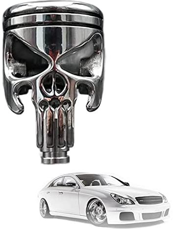 Metall Totenkopf Form Edelstahl Schaltknauf aus Motorrad Kolben, Kolben Totenkopf Gesicht Skulptur, Griff passend für die meisten automatischen manuellen Fahrzeuge (A)