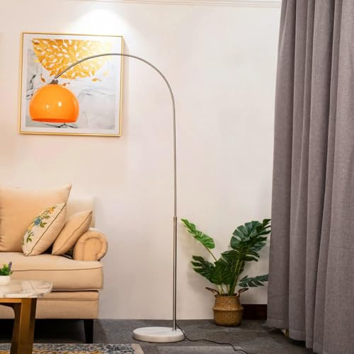 MIXL - Orange Arc Floor Lamp with Acrylic Shade,Arch Reading Lamp Floor Standing,Mid Century Modern Orange Standing Lamp for Living Room Bedroom
