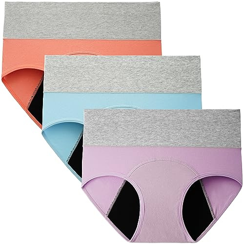 INNERSY Periodenslip Kaiserschnitt Unterhose, 40, Helles mit Grauer Taille | Menstruationsunterwäsche High Waist, Period Panties Baumwolle, Menstruation Unterwäsche Weich, Unterhosen Damen Auslaufsicher