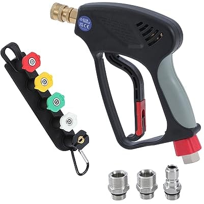AIM Tools Pistola per Idropulitrice Lancia Corta 4000 PSI con Connettore Rapido da 3/8, Raccordi M22 14mm/15mm, 5 Punte Ugelli con Supporto, Kit di Pulizia per Idropulitrice per Auto